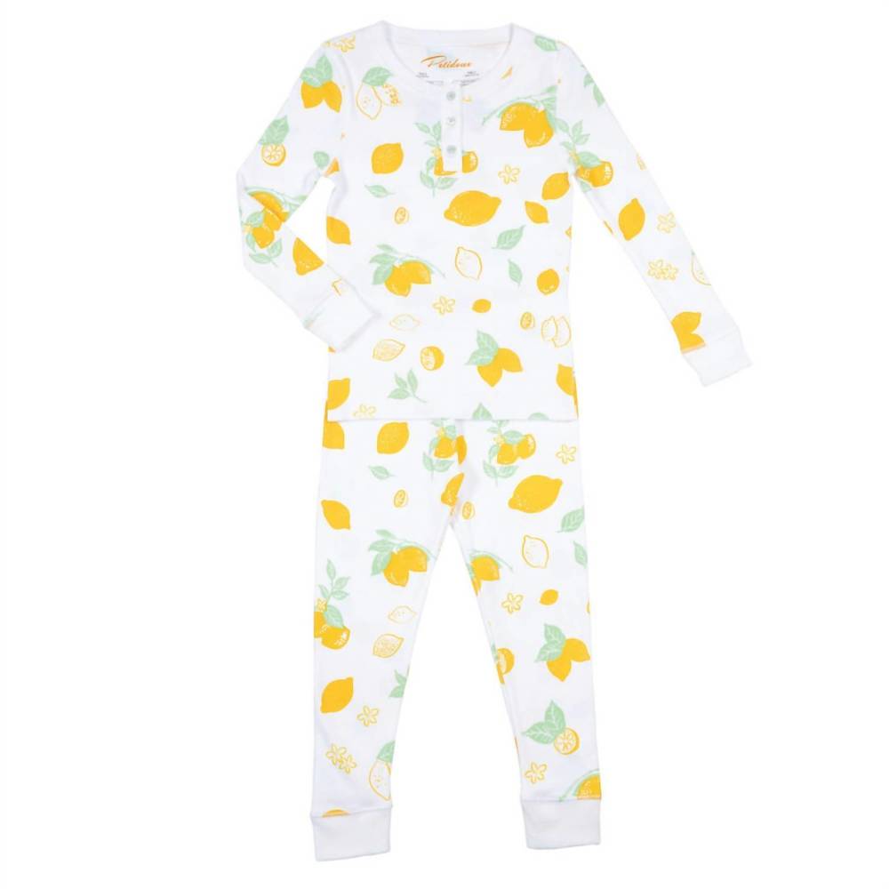 NEW PETIDOUX kid's long sleeve pajama set in amalfi lemons